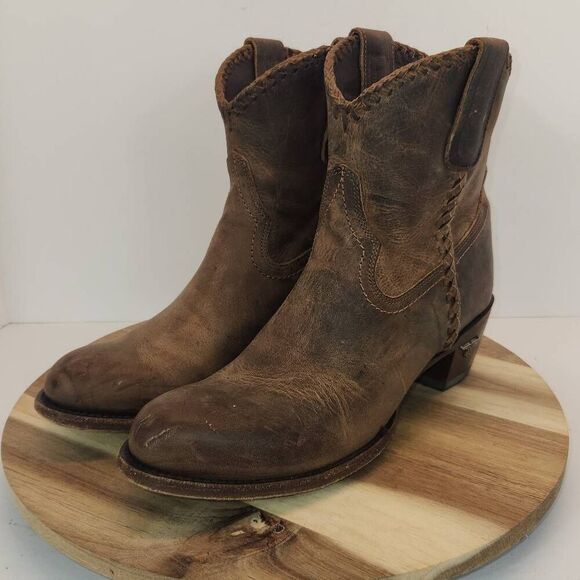 Lane Womens Plain Jane Braided Bootie Size 8 Brown Distressed - Picture 7 of 12